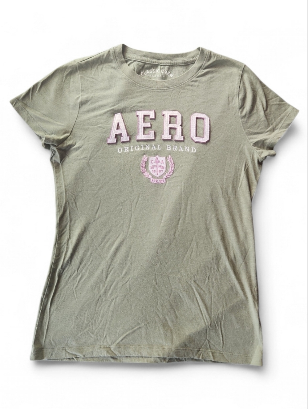 AEROPOSTALE Pink & Green Varsity Logo Shirt
